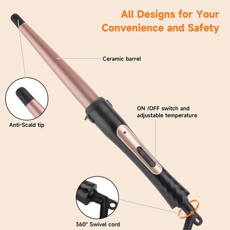 MCODON Tapered Curling Wand 1/2-Inch to 1-Inch Tourmaline Ceramic Barrel Professional Wand Curling Iron for Short Medium Long Hair Two Temperature Settings Dual Voltage Auto Shut-Off