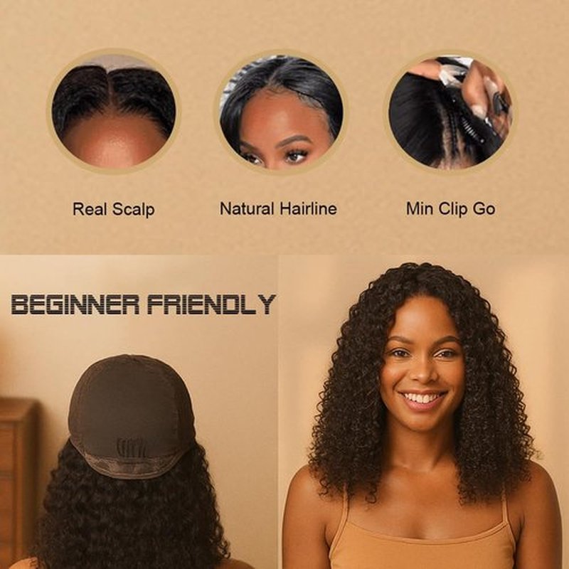 SHSVAW V Part Wig Human Hair Kinky Curly 18 Inch Glueless No Leave Out Upgrade U Part Wigs Afro Curly for Black Women Beginner Friendly Brazilian Virgin Hair Wig Natural Black Color 180% Density