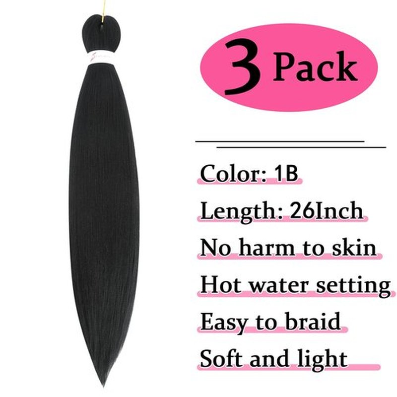 Pre Stretched Braiding Hair 26 inch 1B Braiding Hair for Black Women 3Packs Crochet Boho Braiding Hair Non Toxic (26 Inch(3packs),1B)
