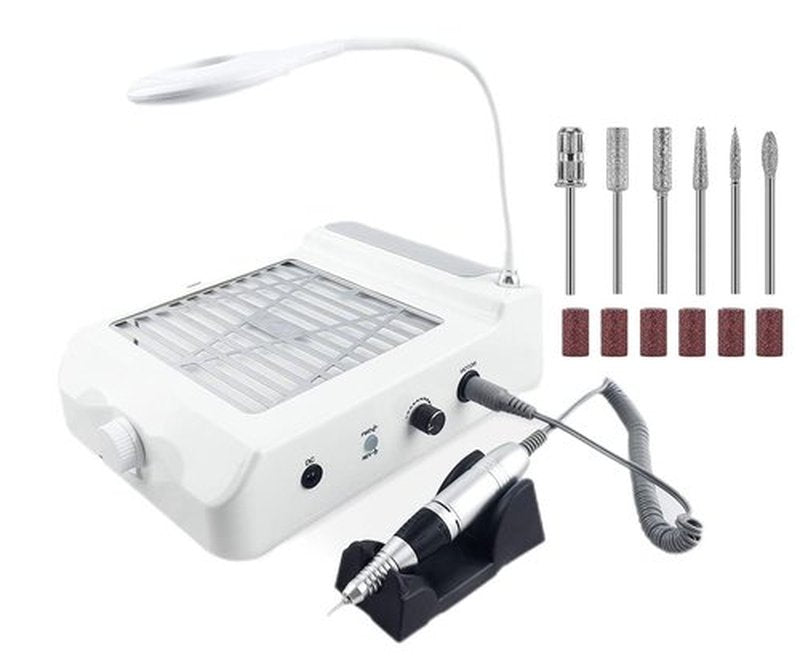 Nail Dust Collector- 4 in 1 Nail Dust Collector for Acrylic Nails-Electric Nail Drill 35000 RPM -80W Dust Collector for Nails - LED Table Light -GLHDDL-for Nail Salon and Everyday Home Use