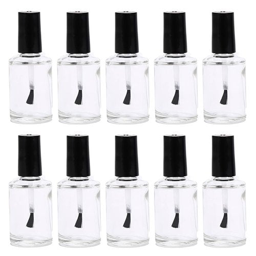 10PCS 0.5oz Transparent Empty Nail Polish Bottles with Brush Caps Glass Polish Sample Tube Bottle Vial Container for Nail Art 15ml