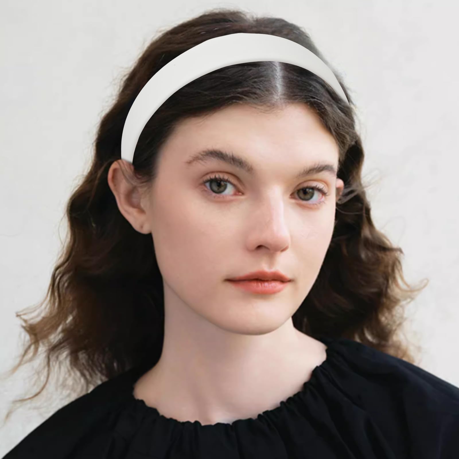 Semato White Headband 1 Inch PU Leather Headband for Women and Girls Non-Slip Hair Bands Hair Accessories