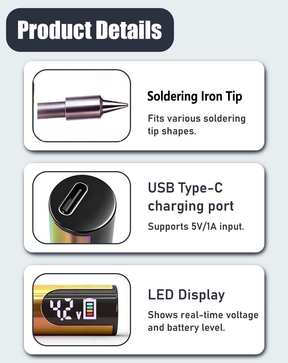 Premium Universal Portable Soldering Iron with LED Display, Rechargeable Cordless Soldering Iron with Built-in Battery, Ideal for Appliance Repair, DIY (Rainbow)