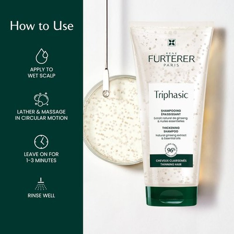 Rene Furterer TRIPHASIC Thickening Shampoo - Boosts Hair Density & Strength - Rosemary Oil - Color Safe for All