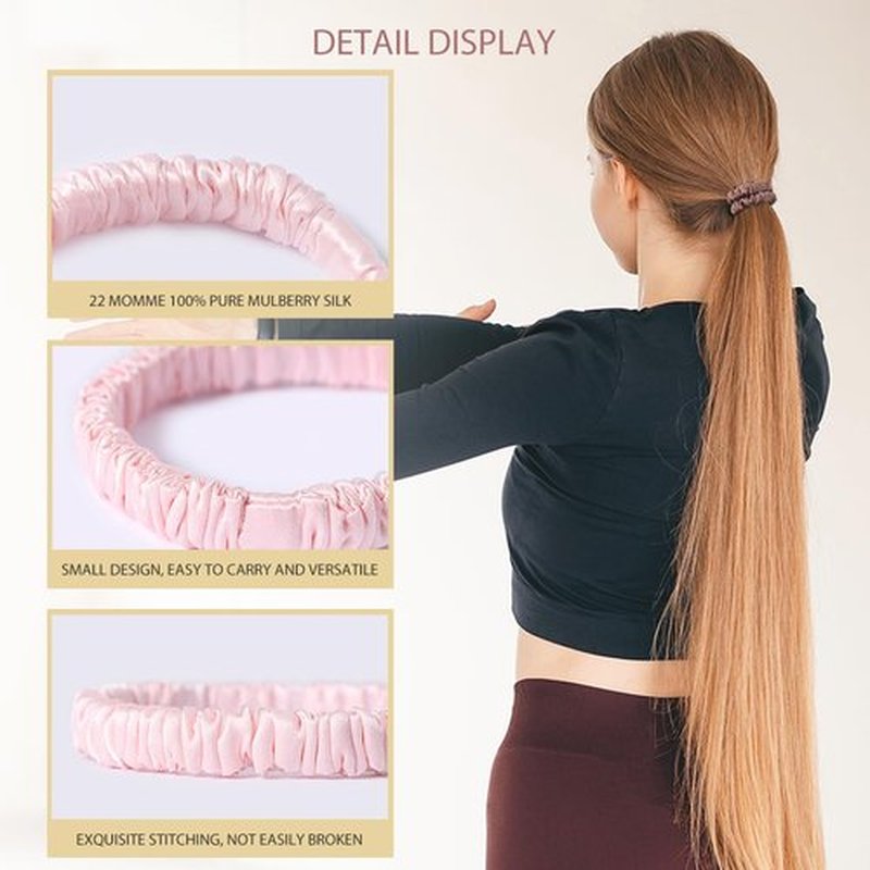 SEMRUE 22 Momme 100% Pure Mulberry Silk Scrunchies (10 PCS) - Small Hair Elastics and Ties for Women Sleep, Hair Care No Damage, Black*5+Brown*5