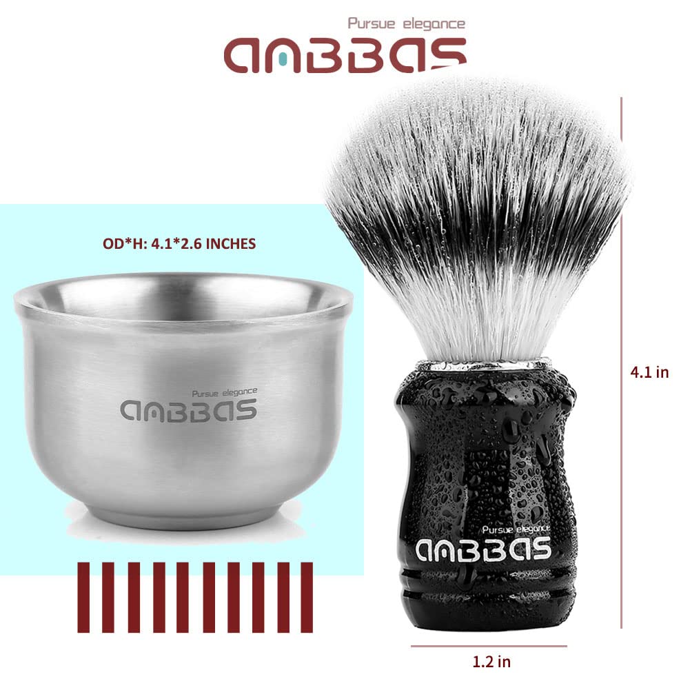 Anbbas Synthetic Badger Shaving Brush Set, 4IN1 Shaving Kit with Stainless Steel Shaving Stand and Lathering Foam Bowl, 3.5OZ Natural Shaving Soap Puck Refill for Men Wet Close Shave