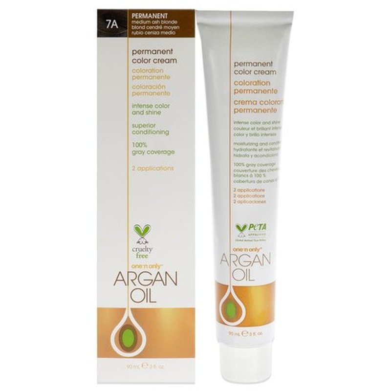 One N' Only Permanent Hair Color - Argan Oil Infused Dye for Rich, Accurate Tones - 7A Medium Ash Blonde (3 oz)