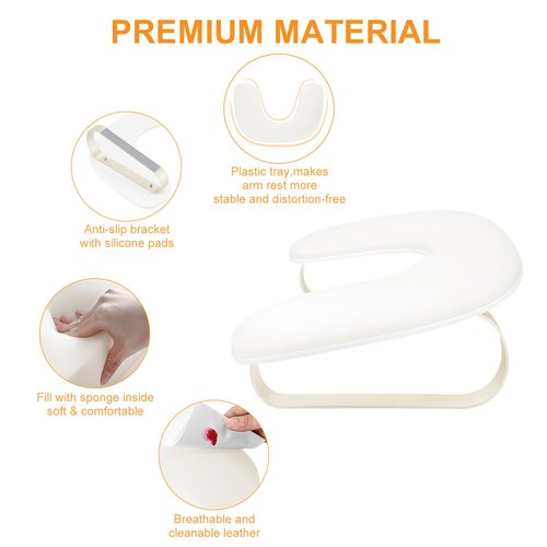 Arm Rest for Nails Tech,U Shaped Manicure Arm Rest Stand with Aluminum Alloy Hand Rest Holder,Cleanable Leather Nail Hand Rest Pillow for Acrylic Nails Art Salon(White)