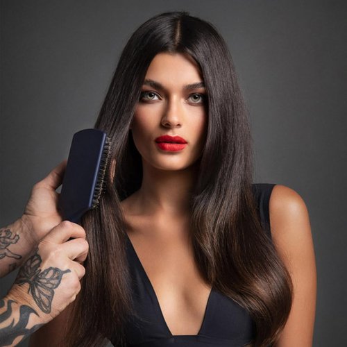 Fromm Professional Intuition Glosser Paddle Brush - Smooth & Glossy Boar Bristle in Navy | Detangles & Massages for Shiny Hair