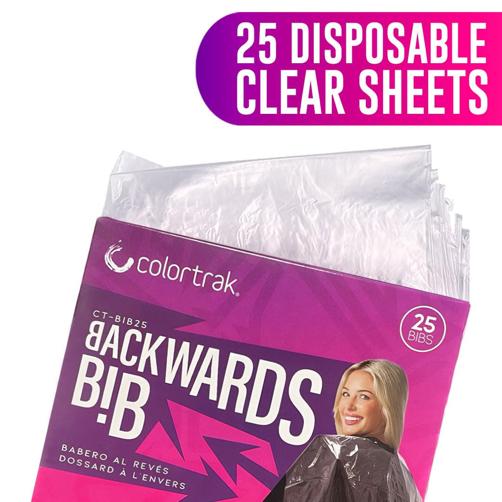 Betty Dain Colortrak Backwards Bib, Disposable Waterproof Salon/Barber Cape for Hair Cutting and Dyeing Protects Clients, Capes and Salon Chairs, 24 x 38 Inches - Includes 25 Bibs