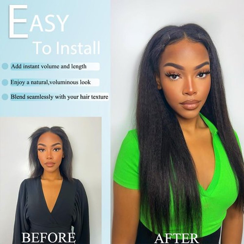 CiTake Kinky Straight Clip in Hair Extensions Real Human Hair 18 Inch 100g/8pcs Yaki Straight Clip ins for Black Women 10A Brazilian Virgin Human Hair Clip in Extensions Double Weft Natural Black