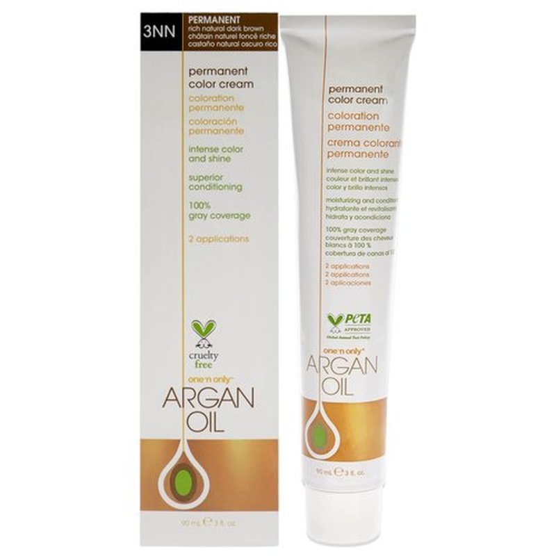 One N' Only Permanent Hair Color - Argan Oil Infused Hair Dye for Rich Gray Coverage - 3NN Dark Brown (3 oz)