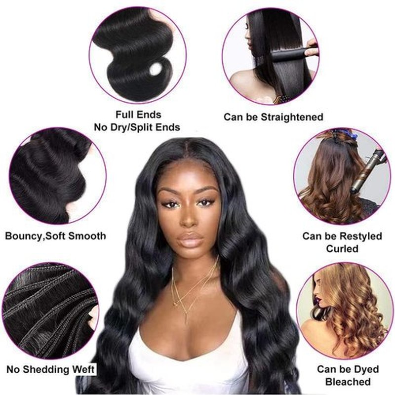 12A Body Wave Human Hair 4 Bundles 14 16 18 20 Inch 100% Remy Virgin Hair Weaves Bundles Human Hair Body Wave Hair Extensions Natural Black