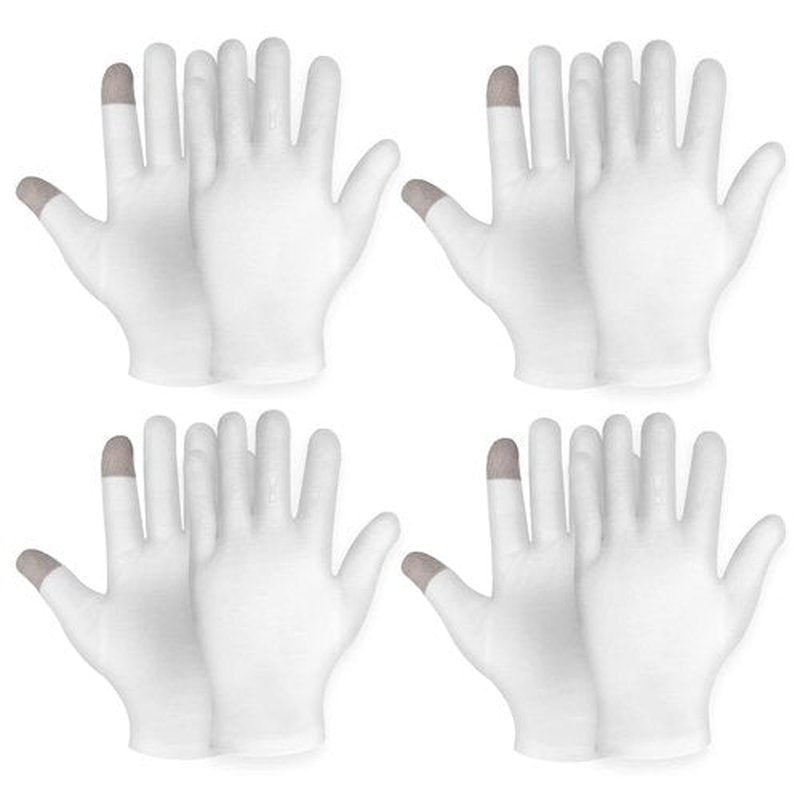 4 Pairs Touch Screen Moisturizing Gloves White Cotton Moisturizing Gloves Overnight Bedtime Heal Eczema Sleeping Lotion Hand Spa Treatment Gloves Repair Rough Cracked Dry Chapped Hands Skin(White)