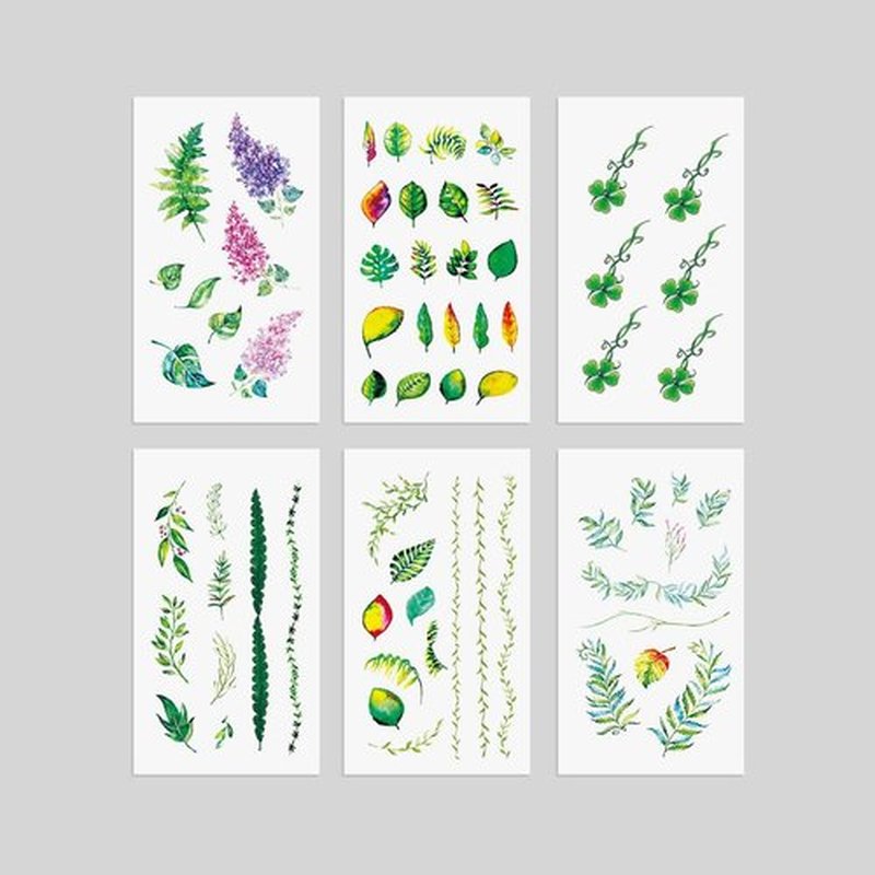 Oottati 6 Sheets Tiny Small Temporary Tattoos For Women Men Finger Hands Neck Wrist Face, Cute Long Lasting Cartoon Fake Tattoo Stickers For Kids Boys Girls Green Leaf Clover