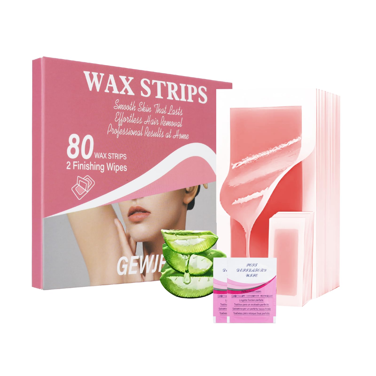 80PCS Wax Strips for Hair Removal,Waxing Kit for Women,Eyebrow Wax Strips & Facial Hair Removal,Sensitive Skin Hair Removal Friendly,Multi-Use on Face,Legs,Bikini Area,Long-Lasting Smoothness (Pink)
