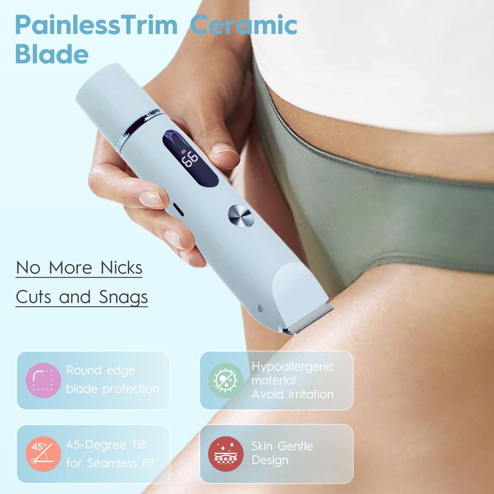 Bikini Trimmer for Women | 2-in-1 Painless Electric Razor & Hair Removal Device | IPX7 Waterproof Shaver for Pubic, Face, Legs, Underarms | Cordless Rechargeable Electric Shaver for Women & Men