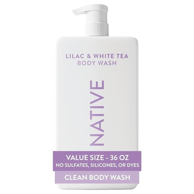 Native Body Wash - Sulfate-Free Lilac & White Tea Formula - 36 oz Pump Bottle for All Skin Types