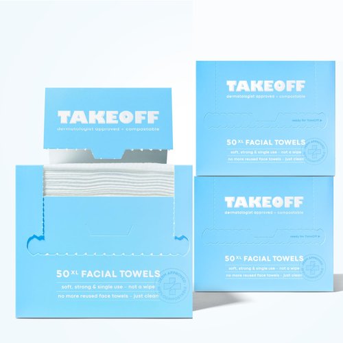 Takeoff Face Towels - Ultra Soft Disposable Makeup Remover Wipes | 10"×12", 150 Count, Compostable