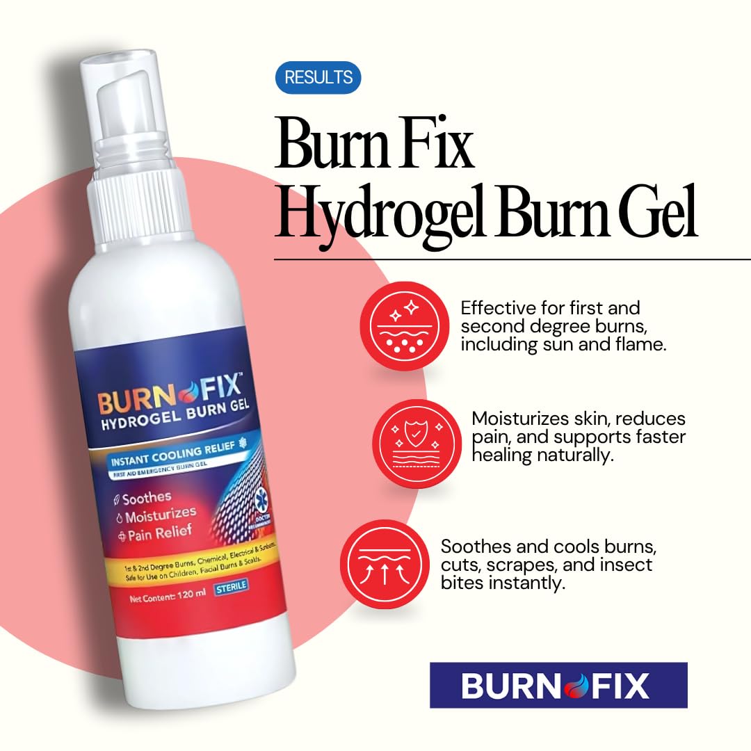 BurnFix® Hydrogel Burn Spray – 120 ml Instant Cooling Relief for 1st & 2nd Degree Burns, Sunburns & Scalds | Doctor-Recommended Moisturizing First Aid Essential for Kids & Adults