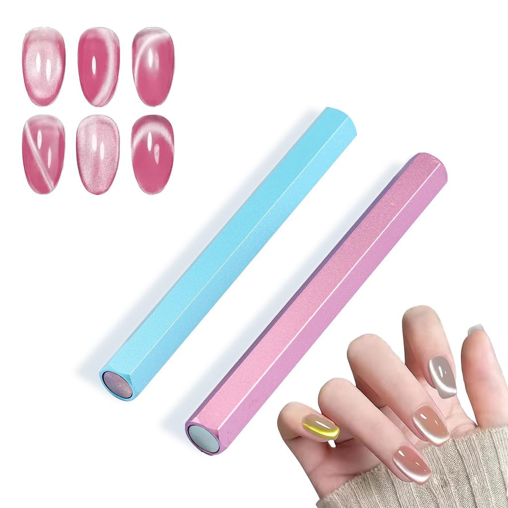 XEAOHESY 2 Pieces Cat Eye Magnet for Nails Double-Ended Hexagon Strong Nail Magnet Stick for Cat Eye Gel Nail Polish