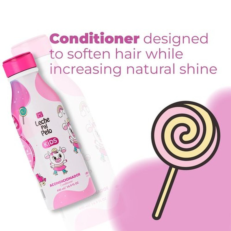 Leche Pal Pelo Kids - Conditioner - Hair Conditioner with Coconut Oil, Jojoba Oil and Vitamin E - Easy Detangling and Gentle Care for Girls - 14.9 oz
