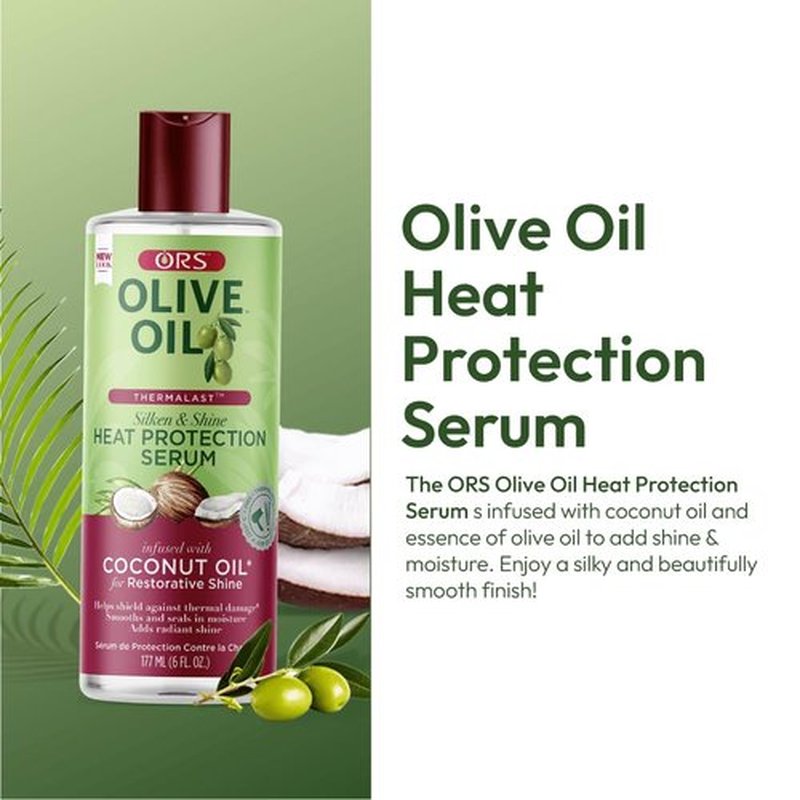 ORS Olive Oil Heat Protection Hair Serum infused with Coconut Oil for Restorative Shine 6.0 Ounce (Pack of 2)