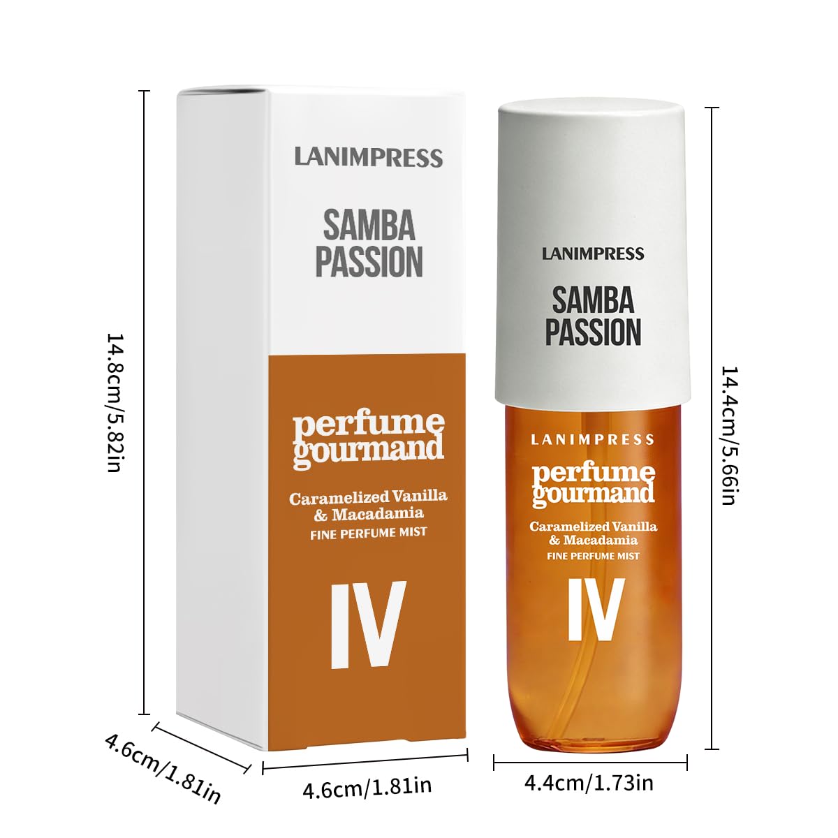 LANIMPRESS 3 FL OZ No.4 Hair Mist and Body Spray for Women,Eau De Parfum, Amber Gourmet Perfume, Sweet Scent– With Notes of Roasted Macadamia Nuts,Caramel Vanilla,Coconutblossom, Travel Size Fragrance