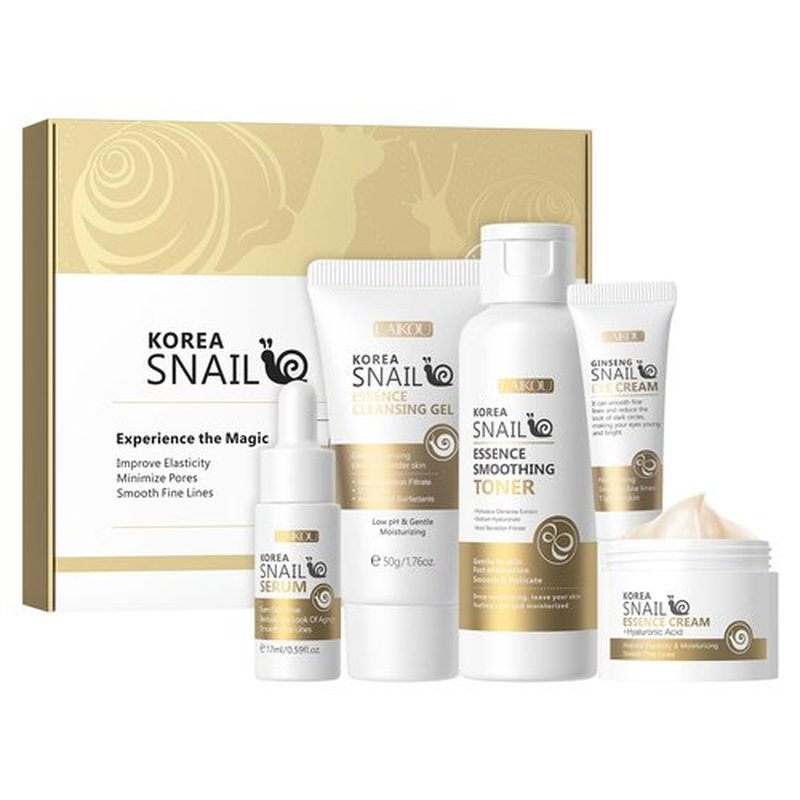 LAIKOU Korean Skin Care, Skin care set, Skin Care Kit Snail and Ginseng with Cleansing Gel, Toner, Eye Cream, Serum, Essence Cream 5pcs for Women Teen Girls Mom Daughter Mother's Day Birthday