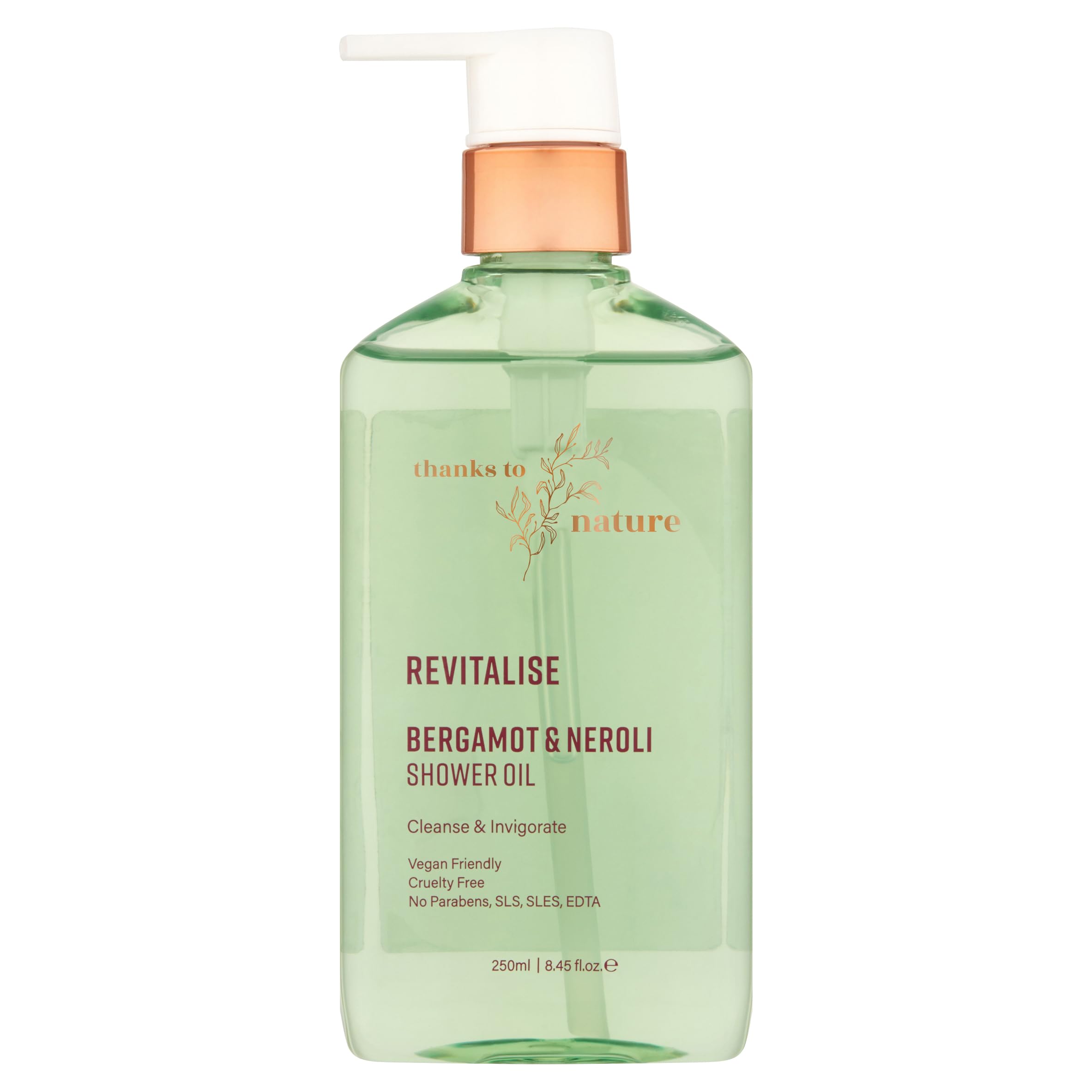 thanks to nature Shower Oil For Women, Bergamot And Neroli Oil Body Wash Cleanser, Moisturizing Oil Body Wash For Dry Skin Care, Vegan Friendly, 8.45 Fl Oz