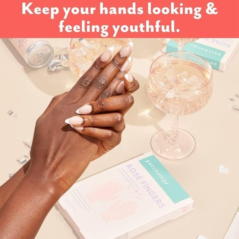 Patchology Rosé Fingers Renewing Hand Mask - Strawberry-Scented Moisturizing Gloves with Shea Butter for Dry & Cracked Hands, Repairing Hand Treatment for Baby Soft Skin, Self-Care Essential - 1 Pair