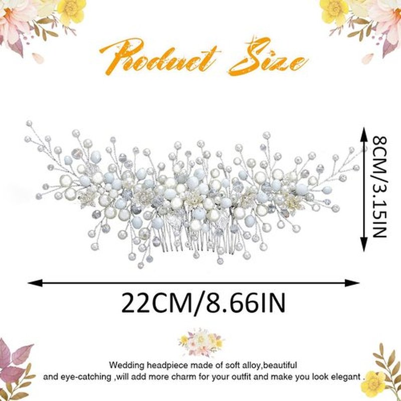 Bessney Pearl Wedding Hair Combs Silver Bride Hair Pieces Flower Hair Accessories for Women