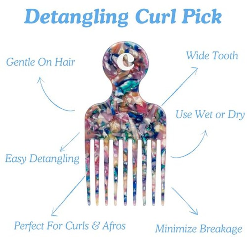 Curldo Acetate Hair Pick for Curly & Coily Hair – Wide Tooth Afro Comb for Volume, Detangling & Definition – Gentle, Anti-Breakage Styling Tool for Wet or Dry Use