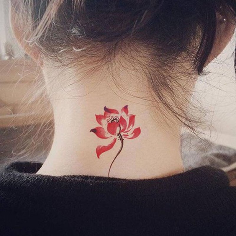Oottati 6 Sheets Watercolor Lotus Temporary Tattoos for Women, Pink Red Purple Blue Lotus Flower Koi Fish Fake Tattoo Stickers, Waterproof Long Lasting Body Art for Arm Back