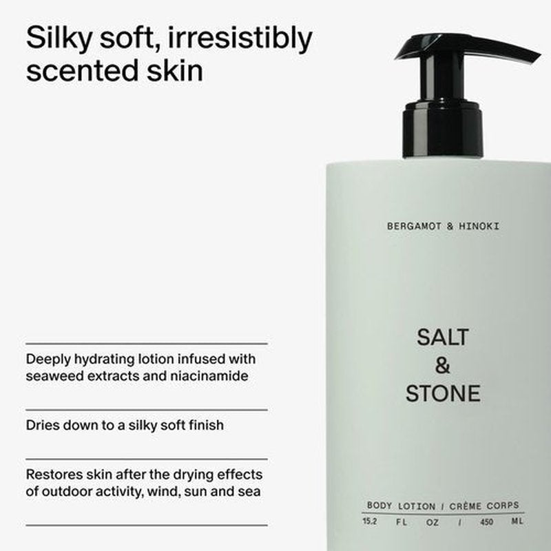 Salt & Stone Body Lotion - Bergamot & Hinoki Scent | Hydrates & Nourishes Skin | 15.2 fl oz