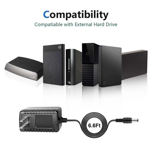 12V AC/DC Charger Power Supply Compatible for Seagate Hard Drive, Freeagent Goflex, WD Western Digital My Book External Hard Drive Adapter Power Cord