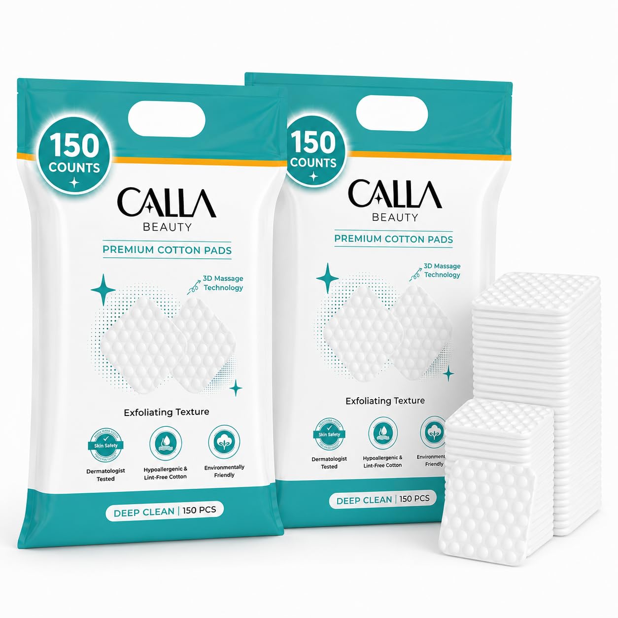 CALLA BEAUTY Deep Clean Cotton Pads for Face (300 Counts (Pack of 2)), Textured Woven Cotton Rounds, Thick & Tear-Resistant, Low Lint Makeup Remover Pads for Toner & Cleansing