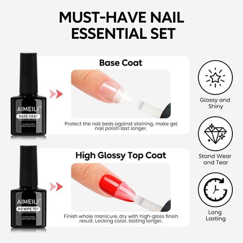 AIMEILI Nail Dehydrator and Primer with Gel Base & Top Coat Set, Hema Free, Cruelty Free, Vegan, Shine Finish and Long Lasting Gel Nail Polish Starter Kit