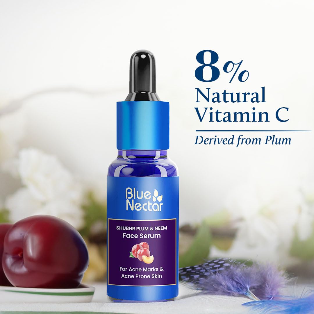 Blue Nectar Plum Face Serum for Acne Prone Skin and Acne Marks | Oil Free Anti Acne Serum for Oily Skin | Pore Minimizing Serum for Bumpy Texture | With Plant Based Vitamin C (1Fl Oz)
