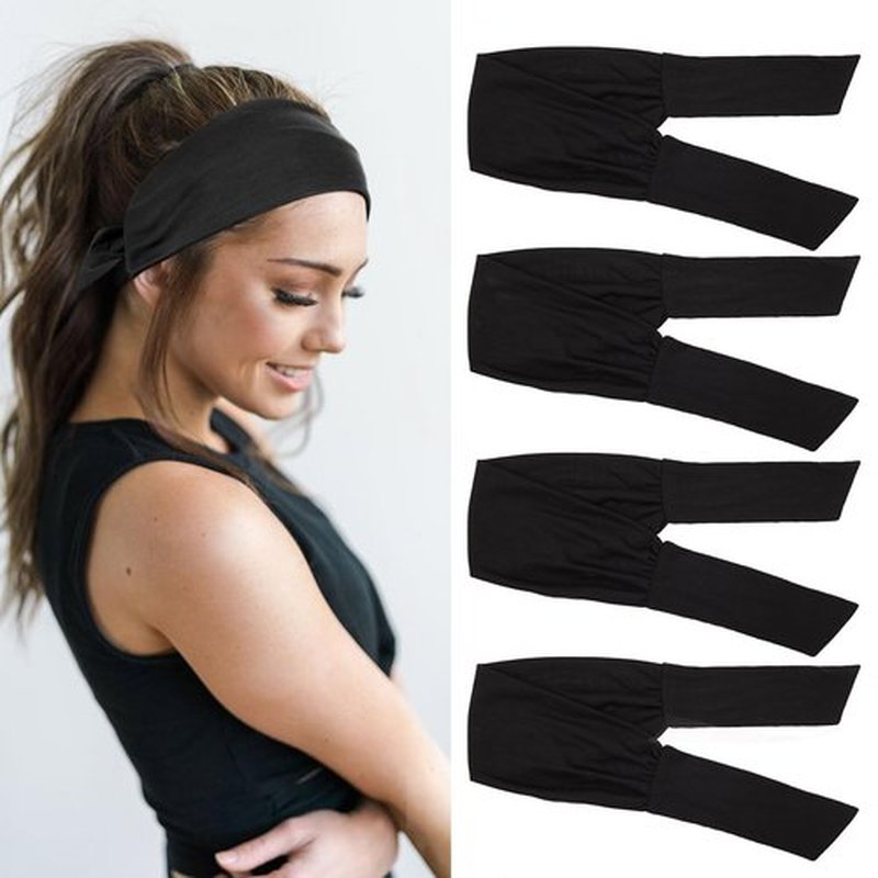 TuTive 4 Pieces Knotted Adjustable Headbands for Women Black Headbands Elastic Non-Slip Fashion Hair Bands for Workout Sports Running Yoga