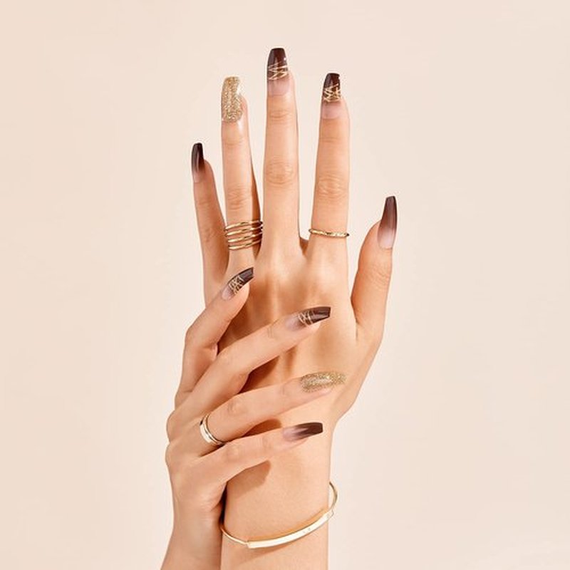 Gold Finger Gel Glam Design Nail (GD18)