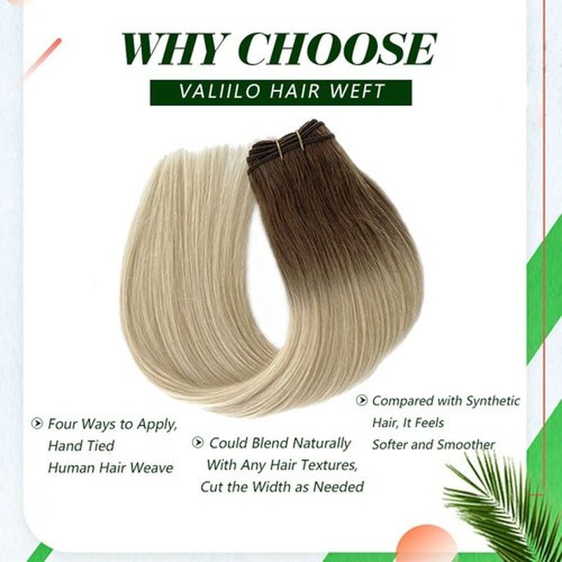 Sew in Hair Extensions Real Human Hair Ash Brown Highlighted Platinum Blonde Weft Hair Bundles Ombre 100G 22 Inch Hand Tied Human Hair Extensions