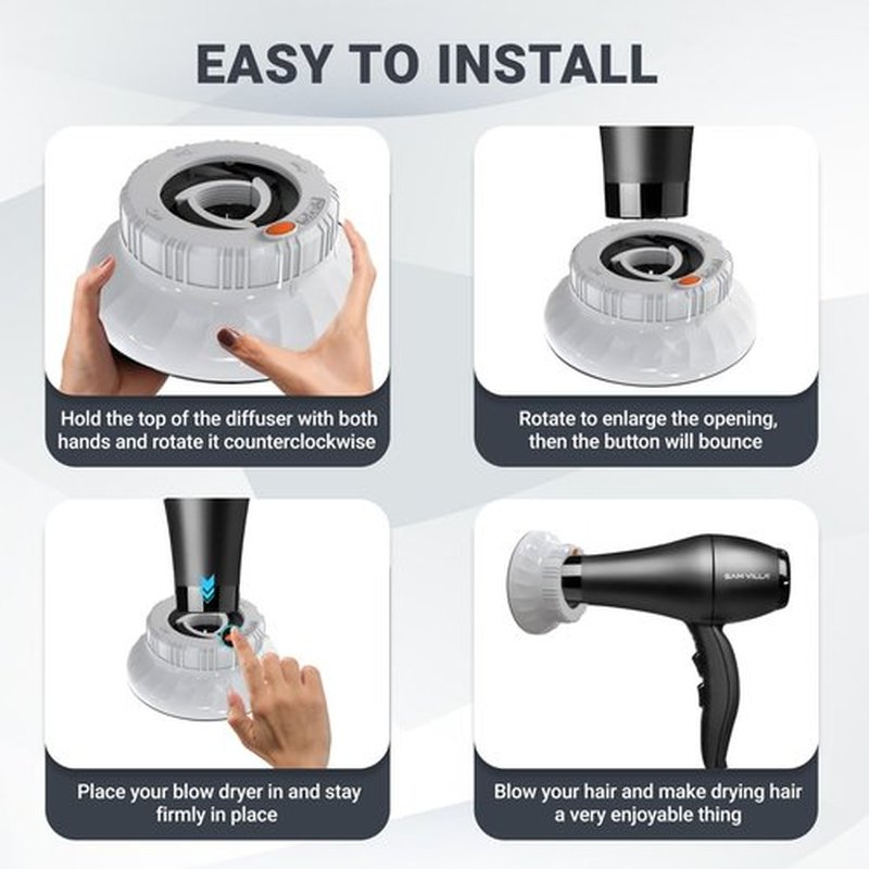 Evalunira Universal Hair Diffuser: Hair Dryer Diffuser Attachment for Curly & Wavy Hair, Fits 1.4-2.4 Inch Nozzles, Ideal for Long Thick Hair, Hair Styling Tool，White