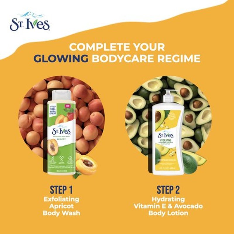 St. Ives Exfoliating Apricot Body Wash/Shower gel For Women| 100% Natural Extracts | Cruelty Free | Paraben Free |473ml, White