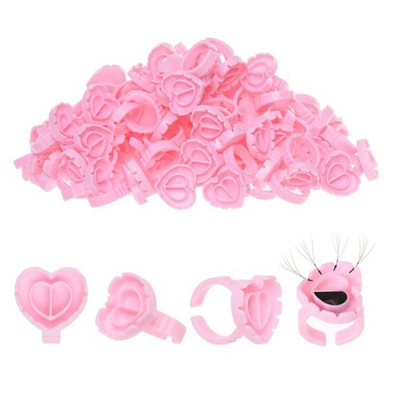 POCMKO 300PCS Heart Shape Eyelash Extension Rings, Lash Glue Cup for Volume Lashes Fan, Eyelash Extension Lash Rings
