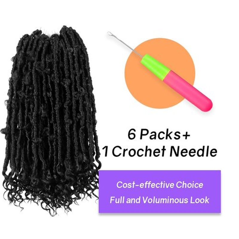 Crochet Butterfly Locs with Curly Ends 14 Inch, Boho Distressed Butterfly Locs Crochet Hair, Black Bohemian Goddess Faux Butterfly Braids with Curly Ends (6 Packs, 1B)