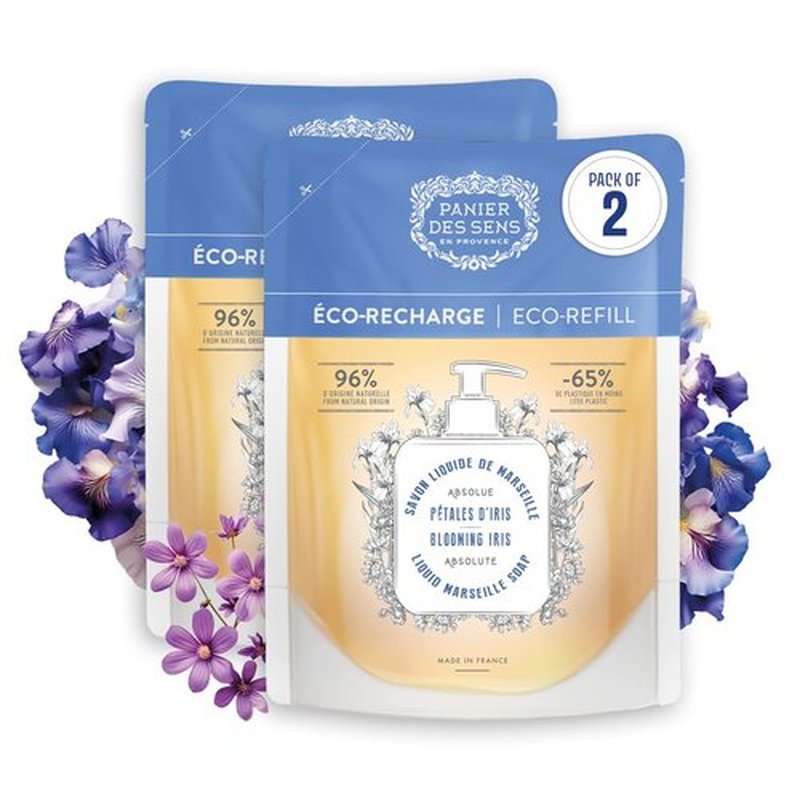 Panier des Sens - Liquid Hand Soap Refills – Blooming Iris Foaming Hand Soap Refill – French Coconut Oil Moisturizing Hand Wash - Kitchen & Bathroom Hand Wash- Soft Soap Refill 96% Natural - 34 Floz