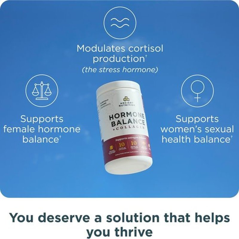 Ancient Nutrition Hormone Balance Collagen Powder - Hydrolyzed Peptides for Energy & Hormone Support | Vanilla, 25 Servings