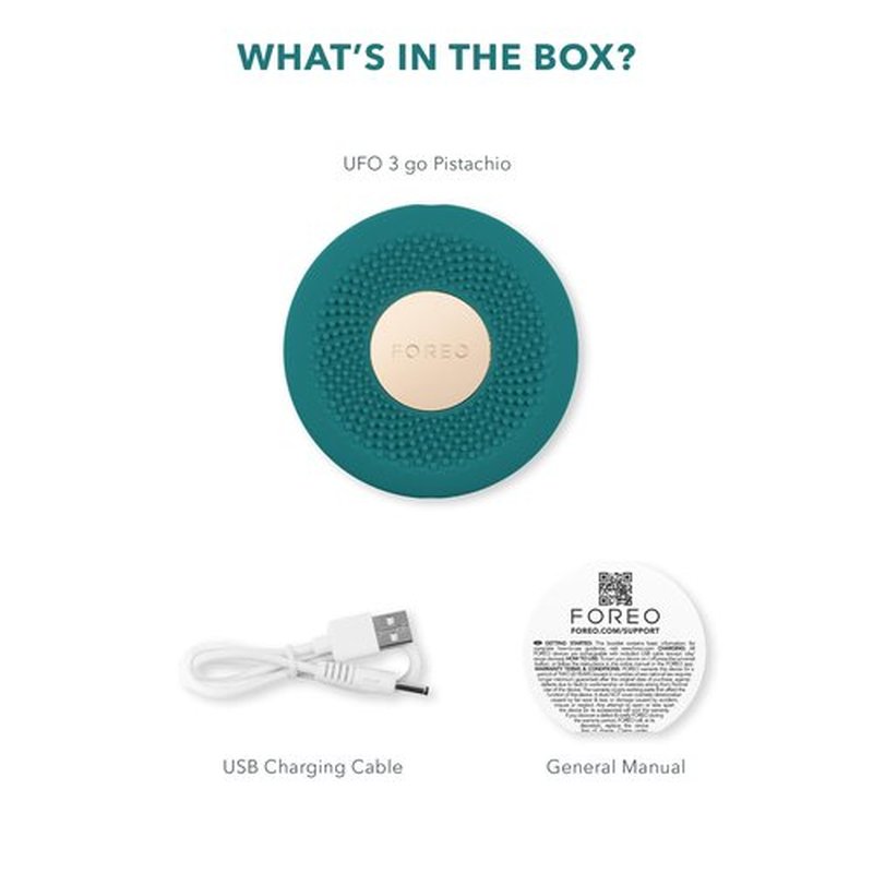 FOREO UFO 3 go Travel-friendly Face Mask Skincare Device - Face Moisturiser - Anti-Aging - Red Light - Warming - Facial Massage - Compact - App-connected - Evergreen