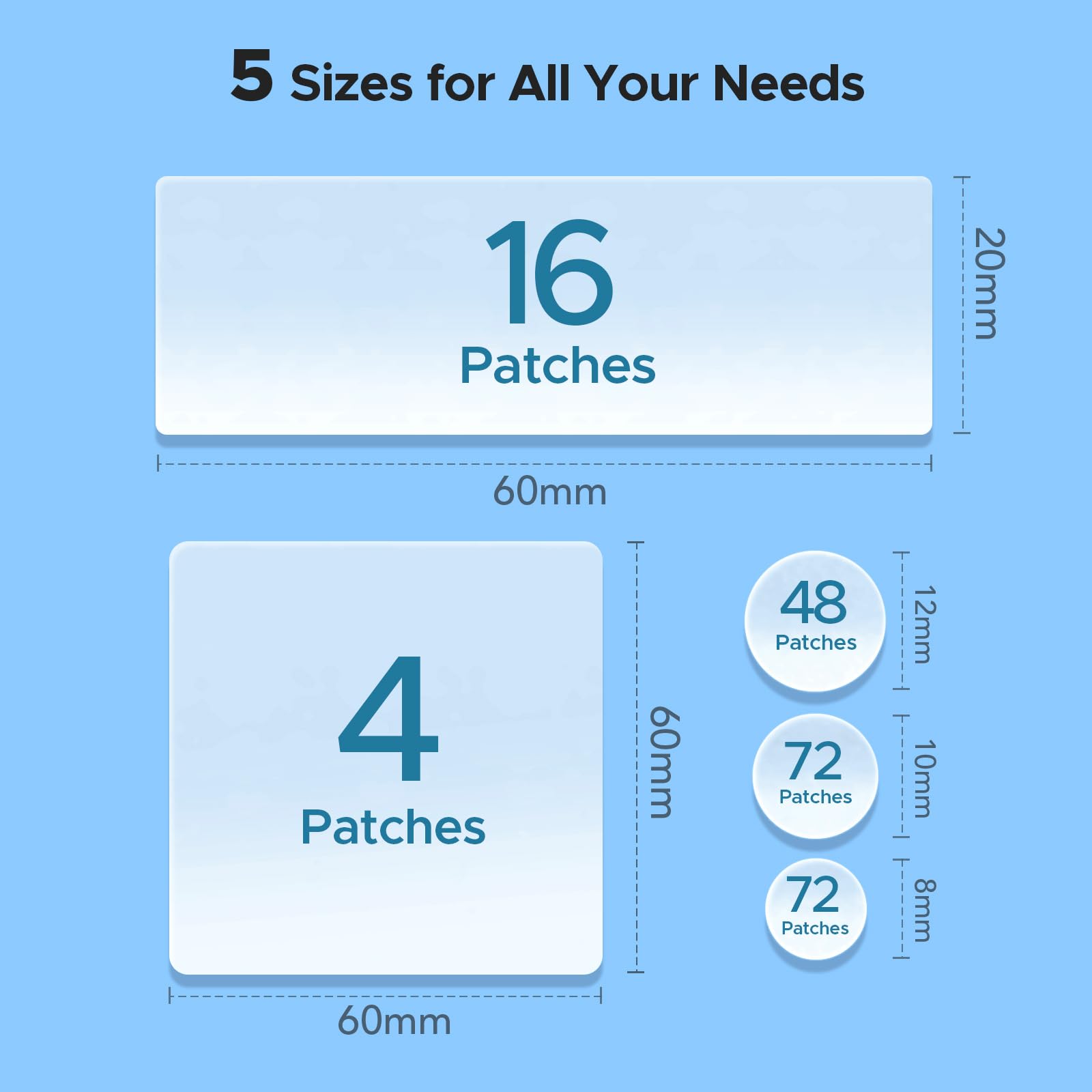 LitBear Large Pimple Patches, 5 Sizes 212 Counts Big Acne Patches for Face, Forehead, Body and Back, Hydrocolloid Bandages for Zits, Blemishes and Large Breakouts, Hydrocolloid Patch Pimple Stickers